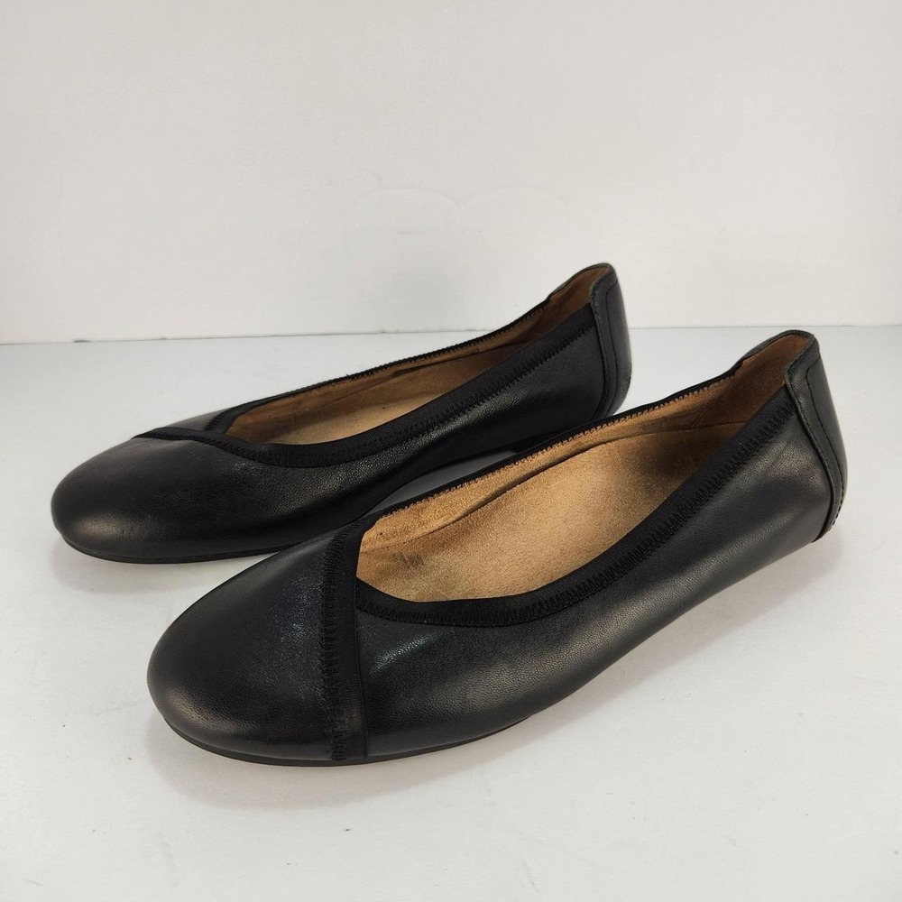 Vionic Women's Size 8.5 Black Leather Ballet Flats Comfort Slip On Shoes